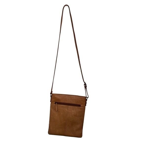 Margot New York tan brown Leather Heritage Front Pocket Crossbody, Zip Close - Picture 3 of 7